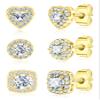 3 Pairs of S925 Sterling Silver Zirconia Halo Stud Earrings(14k Gold) view 1