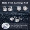 3 Pairs of S925 Sterling Silver Zirconia Halo Stud Earrings(18K White Gold) view 3