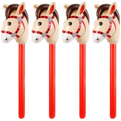 Elyebxj 4 Pack Inflatable Stick Horse, Red Inflatable Horse with Stick for Kids, Balloon Fun Party Favor and Play Toy