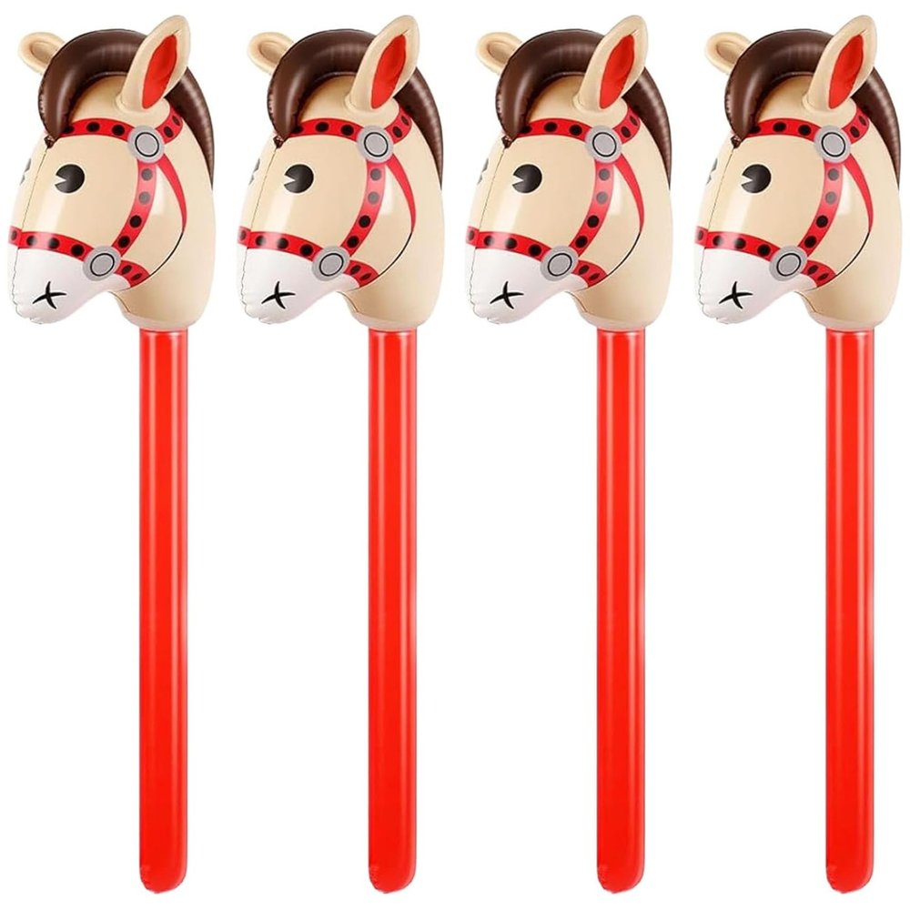 Elyebxj 4 Pack Inflatable Stick Horse, Red Inflatable Horse with Stick for Kids, Balloon Fun Party Favor and Play Toy