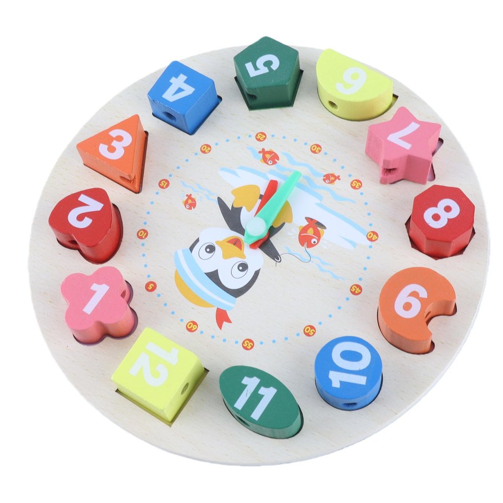 Omquot Safe Water Painted Wooden Teaching Clock for Fine Motor Skills Training for Children Over 3 Years Old