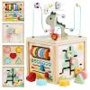 kazemizu Wooden Activity Cube, Montessori Sensory Learning Toys for 1 2 3 Year Old Toddlers, Sorting & Bead Maze Developmental Toy for Boys Girls, First Birthday Gifts for 12-18 Months view 1