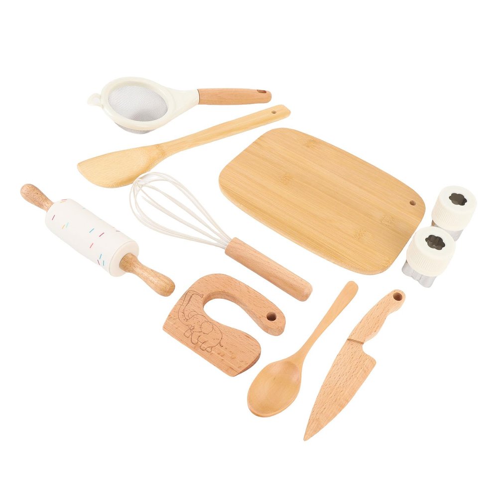 Omquot Complete 10-Piece Wooden Kitchen Set for Kids The Realistic Cooking Experience Encourages Family Bonding.