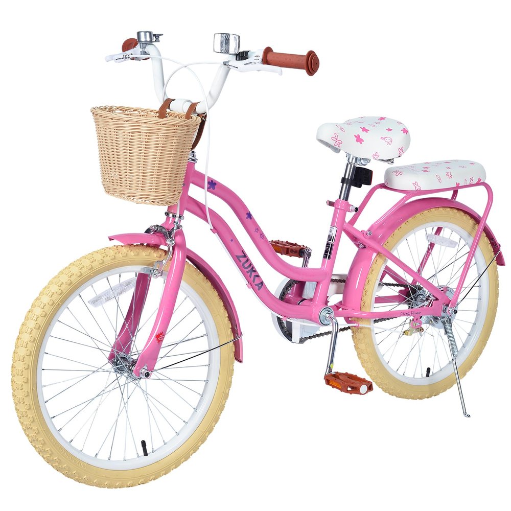 Cxcloestite 20/24Inch Girls Bike with Basket,1 Speed Girls City Bike with Wicker Basket & Rear Rack,High Carbon Steel Frame for Outdoor Riding,Girls Bikes Beach Cruiser Bike Ages 8-12 (Pink, 20 Inch)