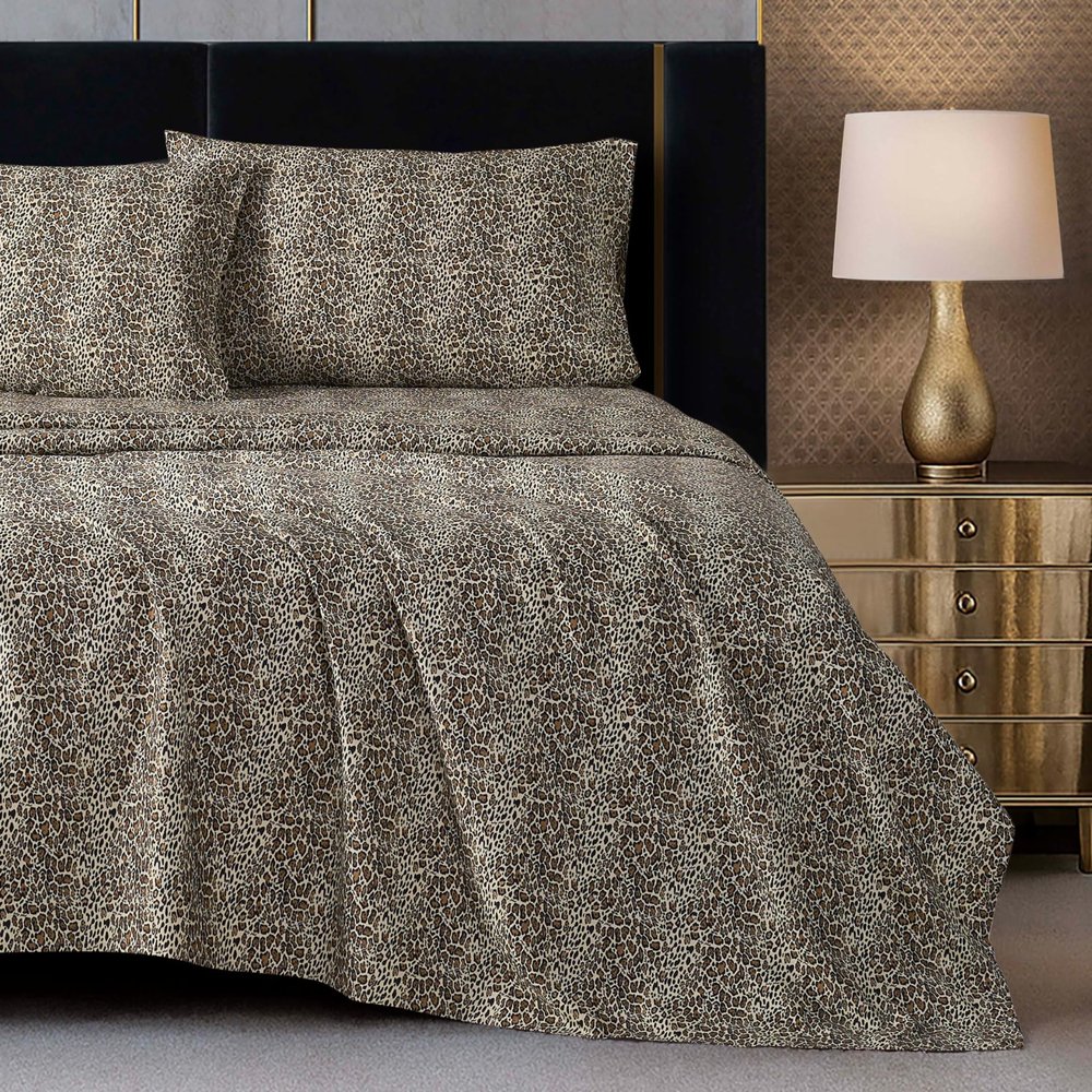 Baby Phat Natural Cheetah Printed Microfiber Sheet Set, 100% Polyester, Brown, Twin
