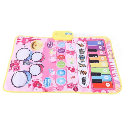 Omquot Foldable Touch Sensitive Piano Keyboard Drum Mat Play Mat Carpet Music Toy for Educational Floor Dance Blanket (Pink)
