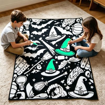 DIY Coloring Blanket, Coloring with 24 Markers, Washable Assorted Pattern Doodle Mat, Creative DIY Art Blanket for Activity & Play, Reusable Art Activity Blankets for Play & Drawing (C#)