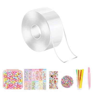 mogizui Tape Bubbles Kit for DIY Crafting, Double Sided Magic Tape Bubble Toy Set with Colored Pearls and Stickers, 118 Inch Elastic Glue Squeeze Toy for Stress Relief 1pc