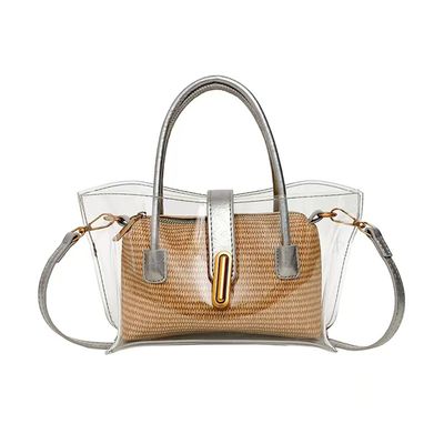 JNZGYBW Clear Stadium Bag Clear Purse Adjustable Strap Transparent Straw Inner For Women Stadium Events Concert Beach Work (Gray)