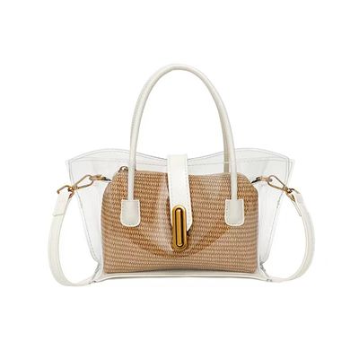 JNZGYBW Clear Stadium Bag Clear Purse Adjustable Strap Transparent Straw Inner For Women Stadium Events Concert Beach Work (White)