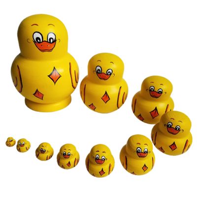 Vistnale Duck Russian Nesting Doll|10Pcs Duck Russian Nesting Doll Cute Dolls Yellow Wooden Stacked Ducks Educational Learning Toys Matryoshka for Kids Birthday