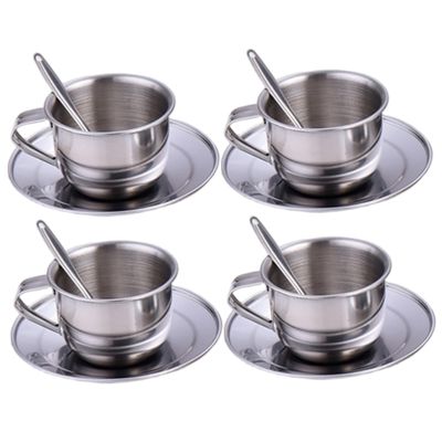 NASSMOSSE Kids Tea Set Heat-Resistant Stainless Steel Childrens Tea Set with 4 70ml Cup, 4 Saucer and Spoon for Girls and Boys