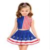 Kaerm Independence Day Apparel for Girls Elegant Party Dress Mock Neck Stripes Patchwork Outfits Blue Red White 6 view 1