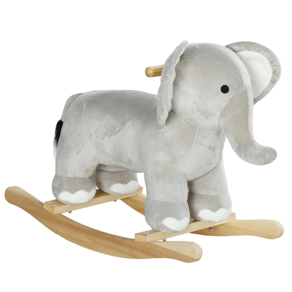 Rocking Horse, Kids Rocking Animal, Elephant Rocker with Realistic Sounds, Plush Ride on Toy for Years 2-4, Gray