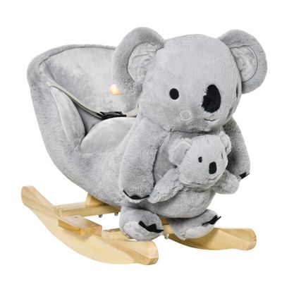 Kids Ride-On Rocking Horse, Koala-Shaped Rocker with Realistic Sounds for Children 18-36 Months, Gray