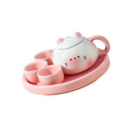 Miniature Tea Service Accessories Set Cats Theme Miniature Tea Cup Teapot Decoration for Home Use Earthenware Container