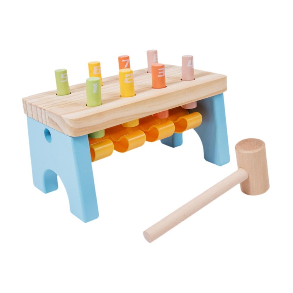 FytStycale Wooden Pounding Bench Toy with 8 Pegs Colorful Developmental Toy for 2 to 4 Years Old