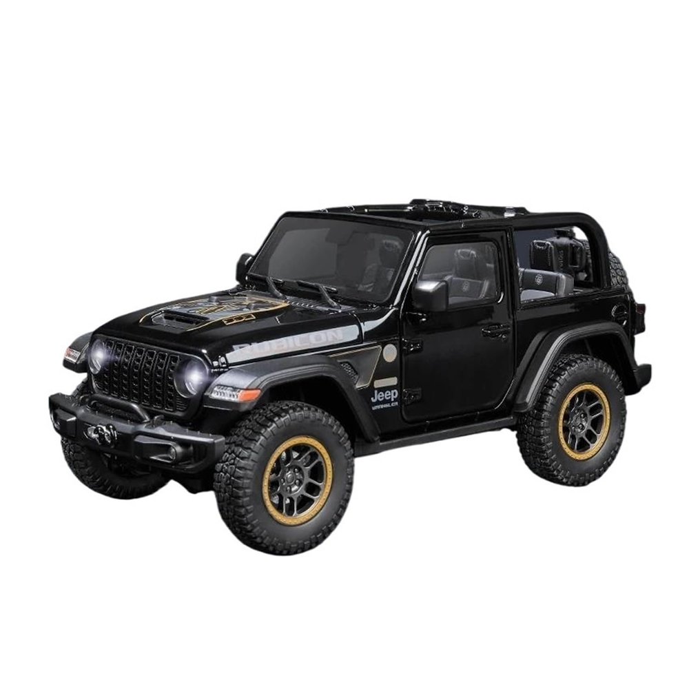 1 18 for Jeep Wrangler Rubicon Convertible Version Off Road SUV Alloy Diecast Car Model Sound & Light(Black)