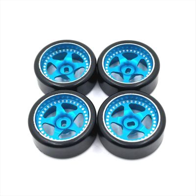 Rc Accessories for WLtoys for Kyosho 1/28 Metal Upgrade 27mm Drift Wheel Tyre RC Car Repair Replacement Parts(Sky Blue)
