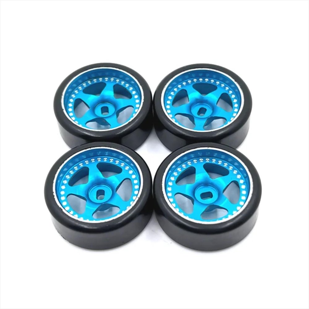 Rc Accessories for WLtoys for Kyosho 1/28 Metal Upgrade 27mm Drift Wheel Tyre RC Car Repair Replacement Parts(Sky Blue)
