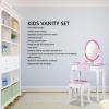 Horoper Kids Vanity Set Floral Printed Wooden Makeup Dressing Princess Table with Mirror and Stool for Girls Bedroom Pink 60x30x103cm view 4