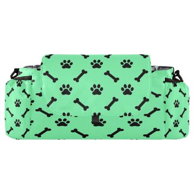 decor gift stroller organizer shoulder strap Dog Cat Paw Print Teal double stroller caddy organizer with infant