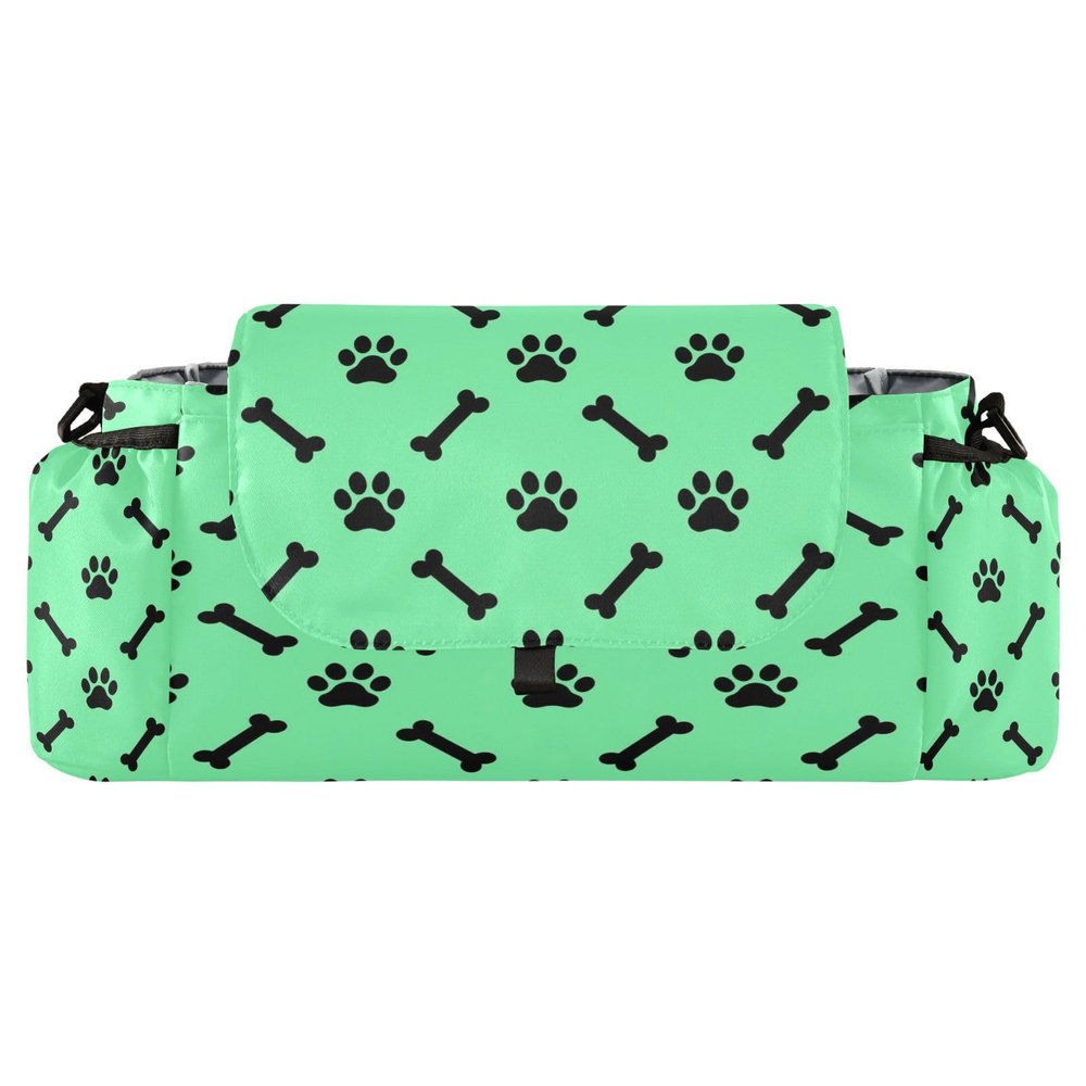 decor gift stroller organizer shoulder strap Dog Cat Paw Print Teal double stroller caddy organizer with infant