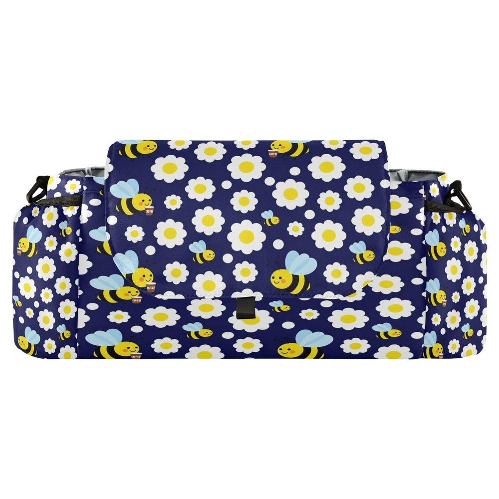 decor gift stroller organizer for baby Daisy Chamomile Bees Flower Gardeners stroller caddy with cup holders with insulated