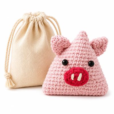 Hand-Made Triangular Knitted Footbag for Adults, Crochet Juggling Balls for Beginners, Multicolored Geometric Stress Relief Toy (Pig)