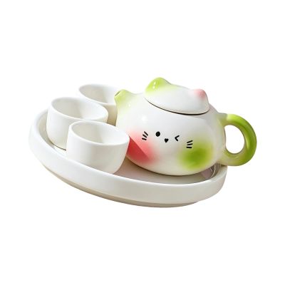 Miniature Tea Service Accessories Set Cats Theme Miniature Tea Cup Teapot Decoration for Home Use Earthenware Container