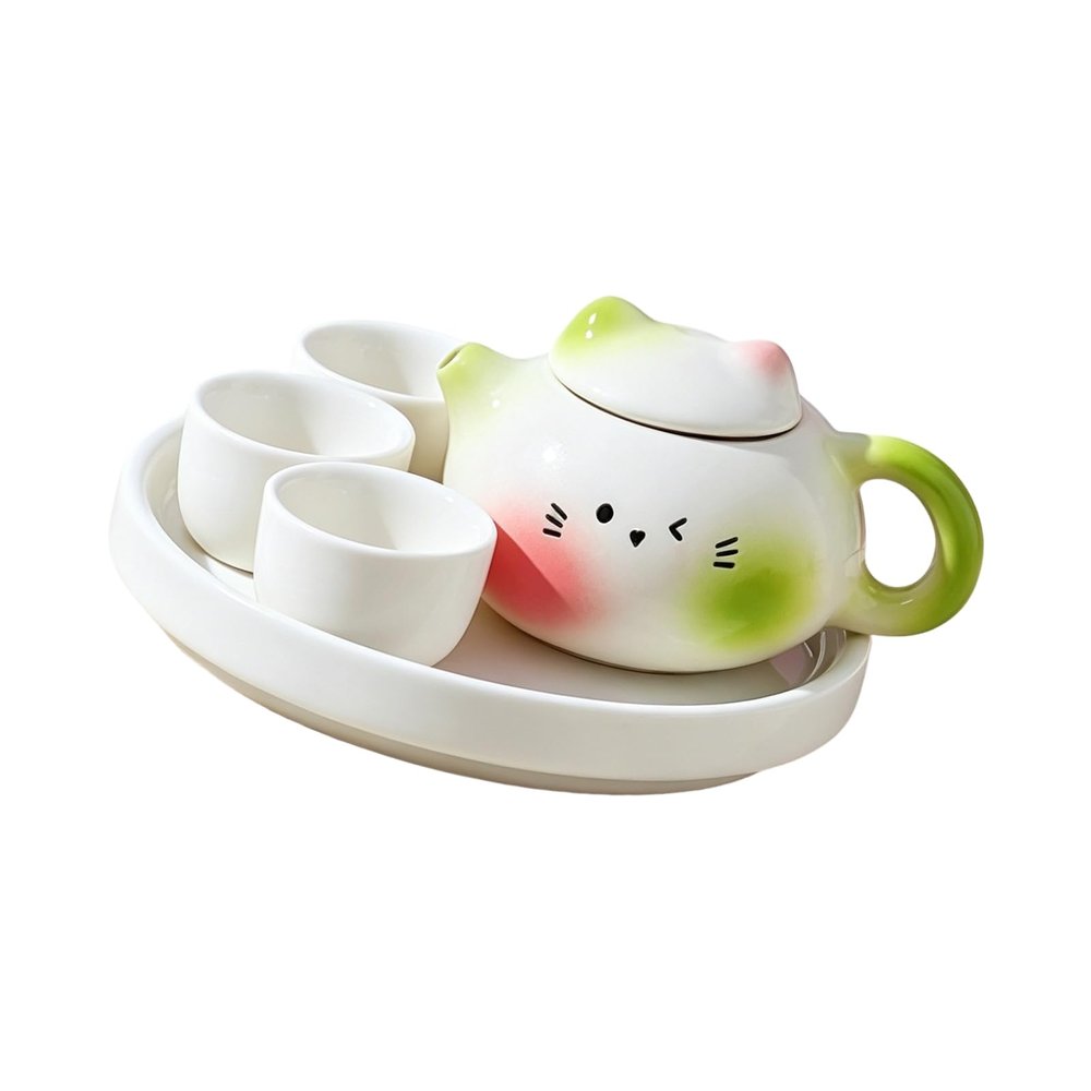 Miniature Tea Service Accessories Set Cats Theme Miniature Tea Cup Teapot Decoration for Home Use Earthenware Container