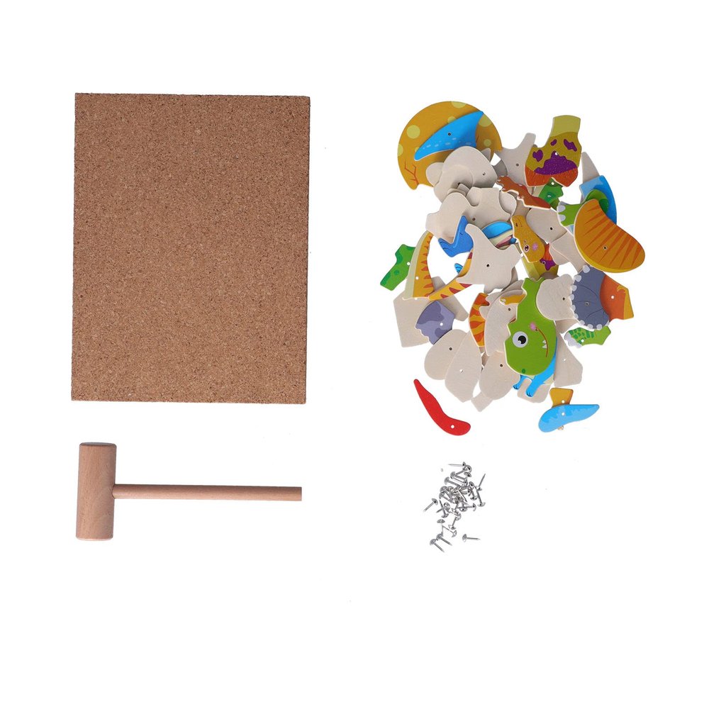 BTSEURY Wooden Knocking Puzzle Toys, Hammer Thumbtack Pounding Game with Shape Recognition for Kids Ages 4+ (Dinosaur)