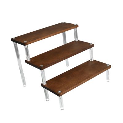 Pffiocix Multi Levels Wooden Rack for Displaying Action Figures and Sweet Treats Display Stand for Model Cars Traditional Step Shelf for Collectibles