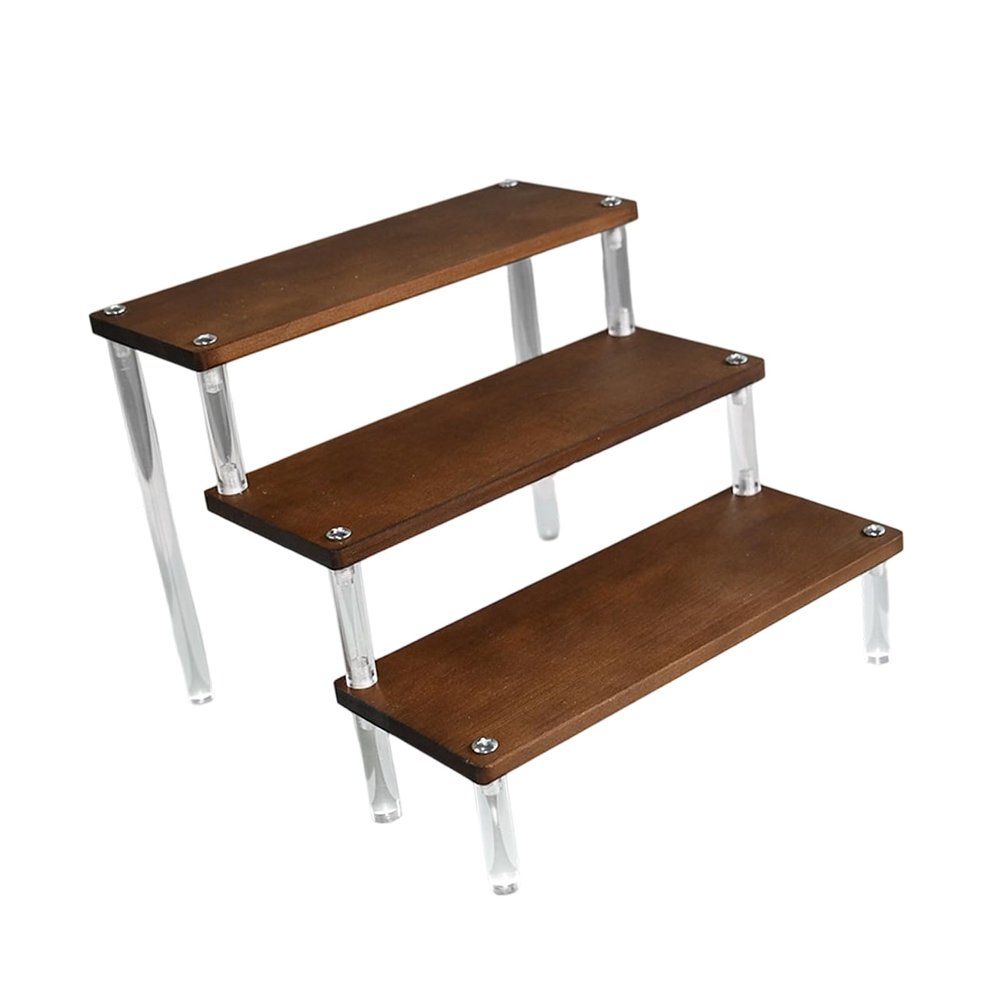 Pffiocix Multi Levels Wooden Rack for Displaying Action Figures and Sweet Treats Display Stand for Model Cars Traditional Step Shelf for Collectibles