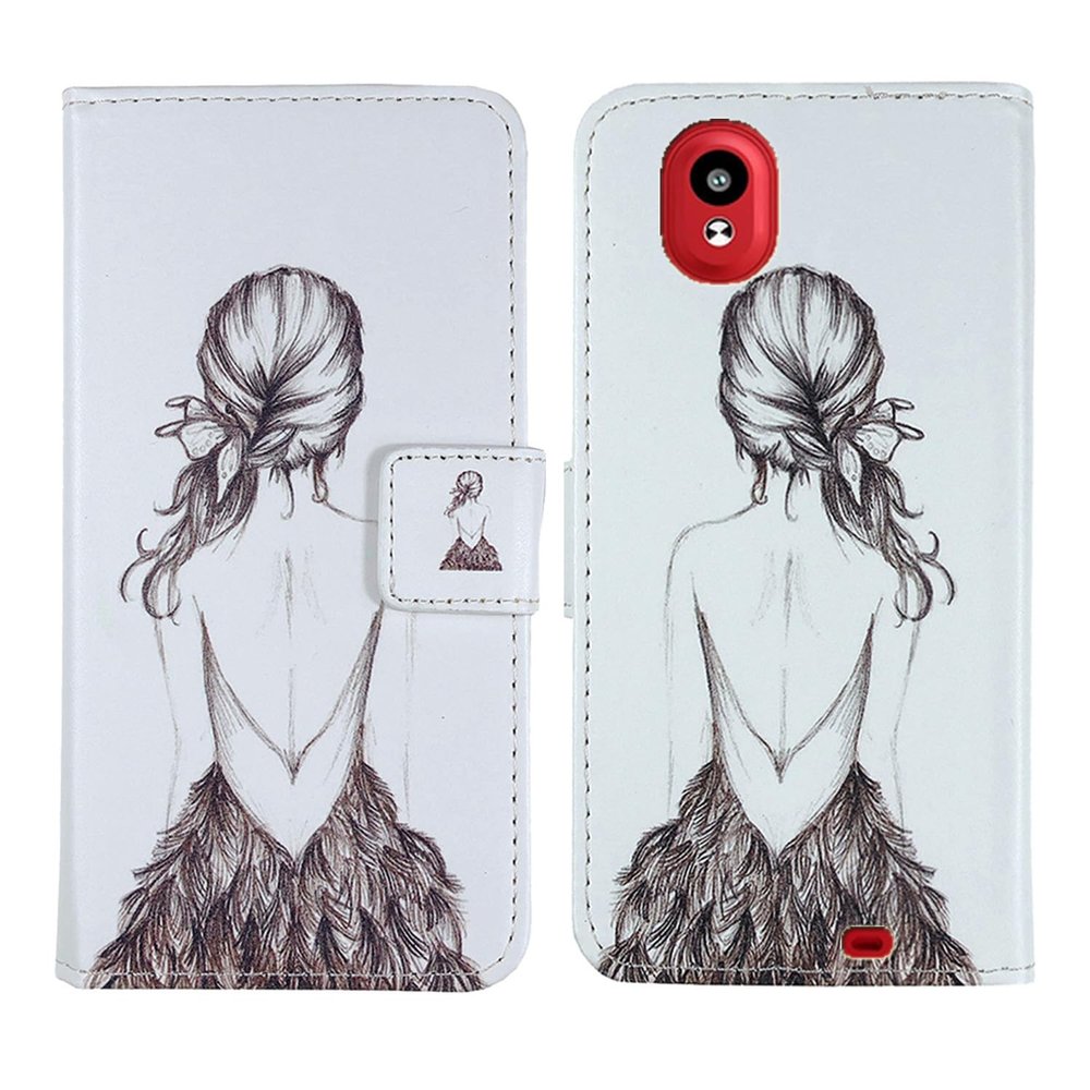 Tnviud Pattern Wallet Design Flip PU Leather Cover Skin Protection Case for Vasco Translator V4 5" (Back Girl)
