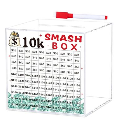 10K / 20K Smash Box, Clear Acrylic Unbreakables Piggy Banks, Money Saving Challenge Box for Cash Coin, Must Break to Open Smash Money Saving Challenge