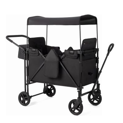 ZTDM Wagon for Kids, Wagon Stroller with 2 Raised High Seat, Removable Canopy, All Terrain Wheels, Foldable, Adjustable Push & Pull Handle, Storage Bag, (Black)