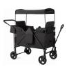 ZTDM Wagon for Kids, Wagon Stroller with 2 Raised High Seat, Removable Canopy, All Terrain Wheels, Foldable, Adjustable Push & Pull Handle, Storage Bag, (Black) view 1