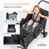 ZTDM Wagon for Kids, Wagon Stroller with 2 Raised High Seat, Removable Canopy, All Terrain Wheels, Foldable, Adjustable Push & Pull Handle, Storage Bag, (Black) view 3