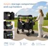 ZTDM Wagon for Kids, Wagon Stroller with 2 Raised High Seat, Removable Canopy, All Terrain Wheels, Foldable, Adjustable Push & Pull Handle, Storage Bag, (Black) view 4