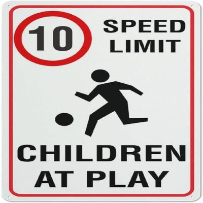 10Km Speed Limit Children at Play Sign 8"x12" Rust-Free Aluminum UV Printed, 4 Pre-Drilled Holes, Weatherproof for Neighborhood Road, Park and Business Zone
