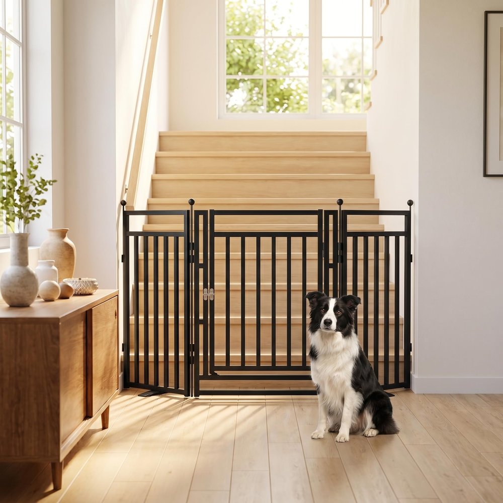 Kfvigoho Freestanding Dog Gates for Doorways, 32"x72" Extra Tall & Wide