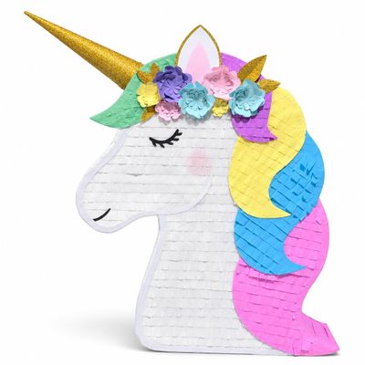 Custom Base Pinatas/Piatas Handmade Birthday Party Decorations with Pull String & Smash Option, Choose Theme and Size, Kids Party Centerpiece (24" Medium, Unicorn Pinata Floral Head)