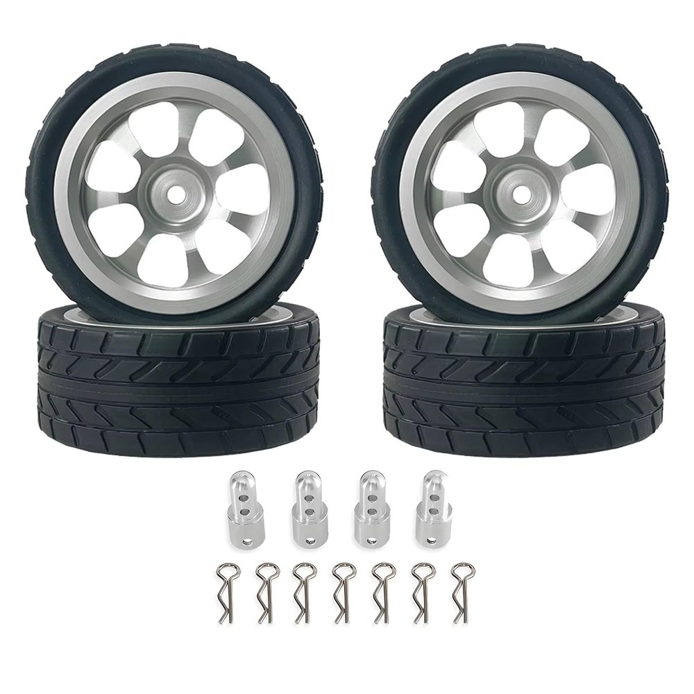 for MJX for Hyper Go 14303 14304 14302 14301 1/14 65mm for Rally CNC High Strength Metal Wheel Tires RC Car Modification Parts RC Car Toys Parts(Silver)