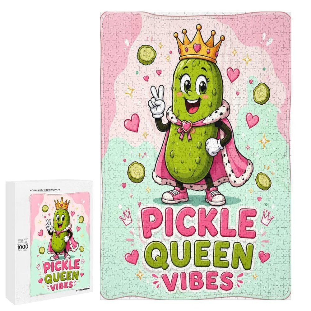 Pickle Vibes Wooden Jigsaw Puzzle 1000 PCS, Wood Puzzle with Storage Box, Decorative Puzzle for Adults, Indoor Leisure Activity