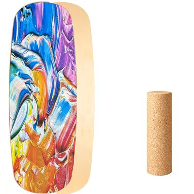 Balance Board Indoor Surfboard Surf Style Home Fitness with Wheel for Exercise, Athletic Training and Board Sports - Fun Workout Equipment For Balance, Stability and Improving Core Strength (oil painting)