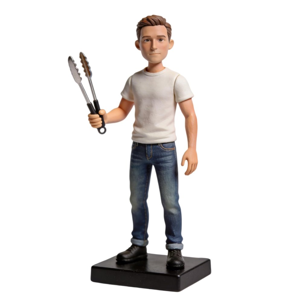 Custom Grill Master Bobblehead, Personalized 3D Figurine from Photo, Handmade Polymer Clay Full Body BBQ Figurine with Tongs, Birthday Retirement Desk Decor Gift for Dad Husband BBQ Lovers