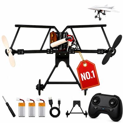 Posyyo Rc Paper Airplane Kit with Gyro Stabilizer Powered Motor Paper Airplane Toys DIY Electric Remote Control Plane Kit with Dual Propellers Flight Lightweight Foldable Flying Toy