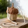 Acorn Basket, Hand Woven Rattan Storage Bag, Mini Crossbody for Youngsters, Cute Photography Prop, Brown, 3.9 x 2.8 in, with Cotton Rope view 3