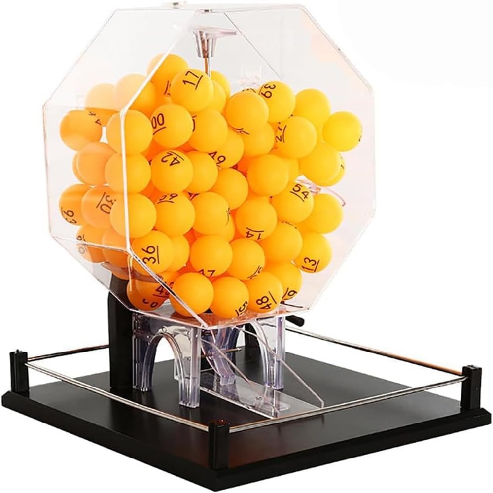 Lottery Drawing Machine, Hand Crank Ball Number Selector, Metal Raffle Drum Spin Machine Including Acrylic Bingo Cage, 100 Pcs Ball, Suitable for Adults Large Group Family Table Games,Black